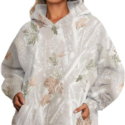 Women's Floral Print Hooded Pullover Pocket Top Loose Fit