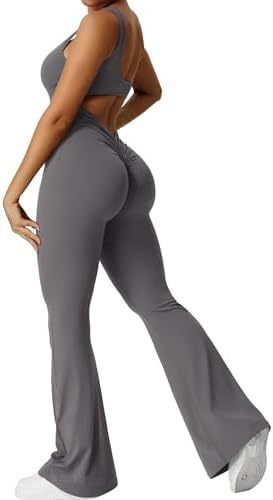 Women Sleeveless Flare Jumpsuits For Fitness Yoga Pants