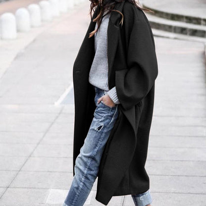 Casual Long Single Breasted Jacket With Pockets Woolen Coat