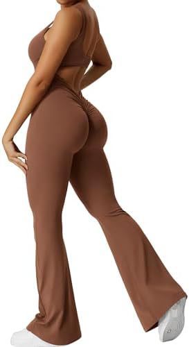Women Sleeveless Flare Jumpsuits For Fitness Yoga Pants