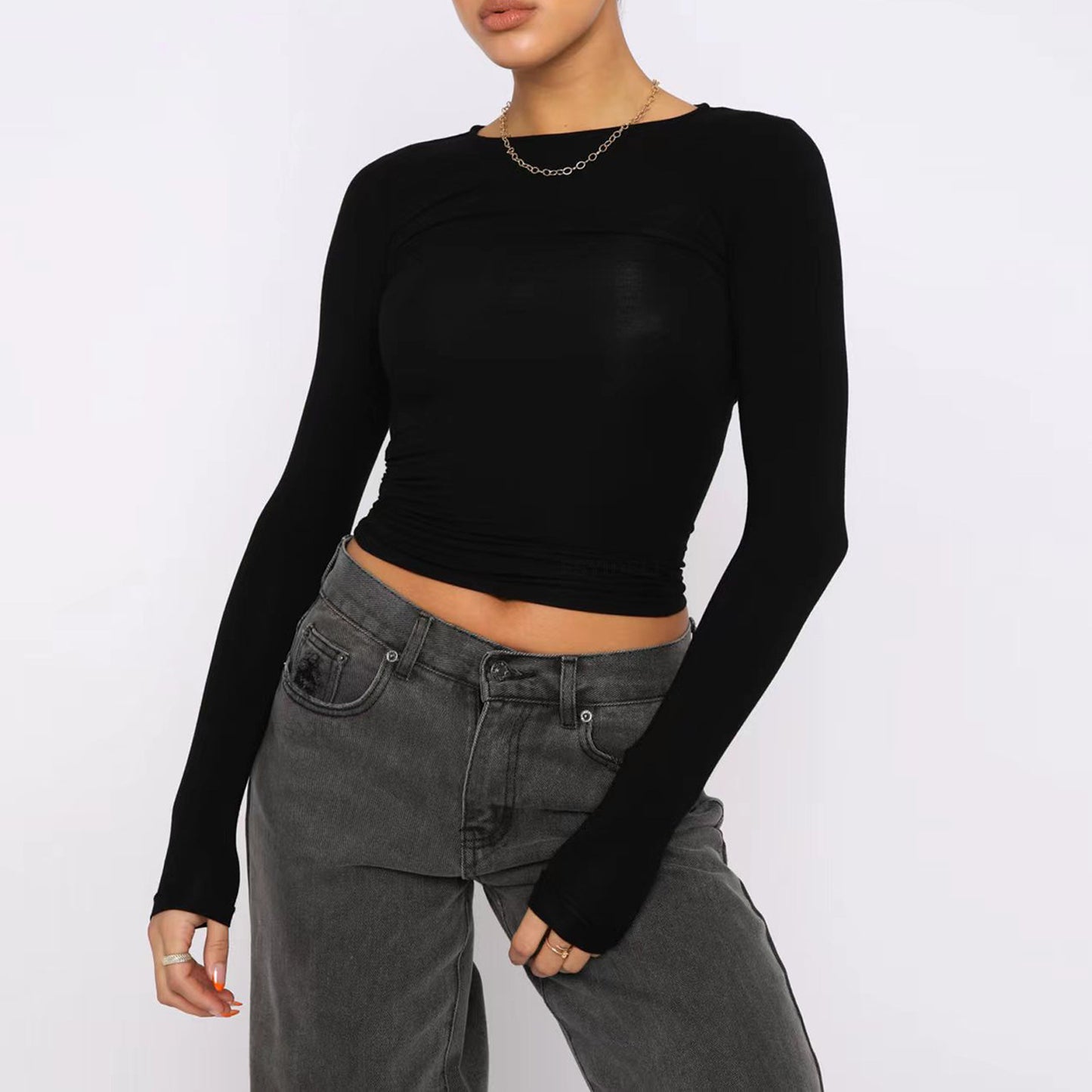 Women Slim Long Sleeve Pullover Tops Solid Casual Fit