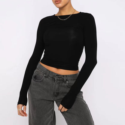 Women Slim Long Sleeve Pullover Tops Solid Casual Fit