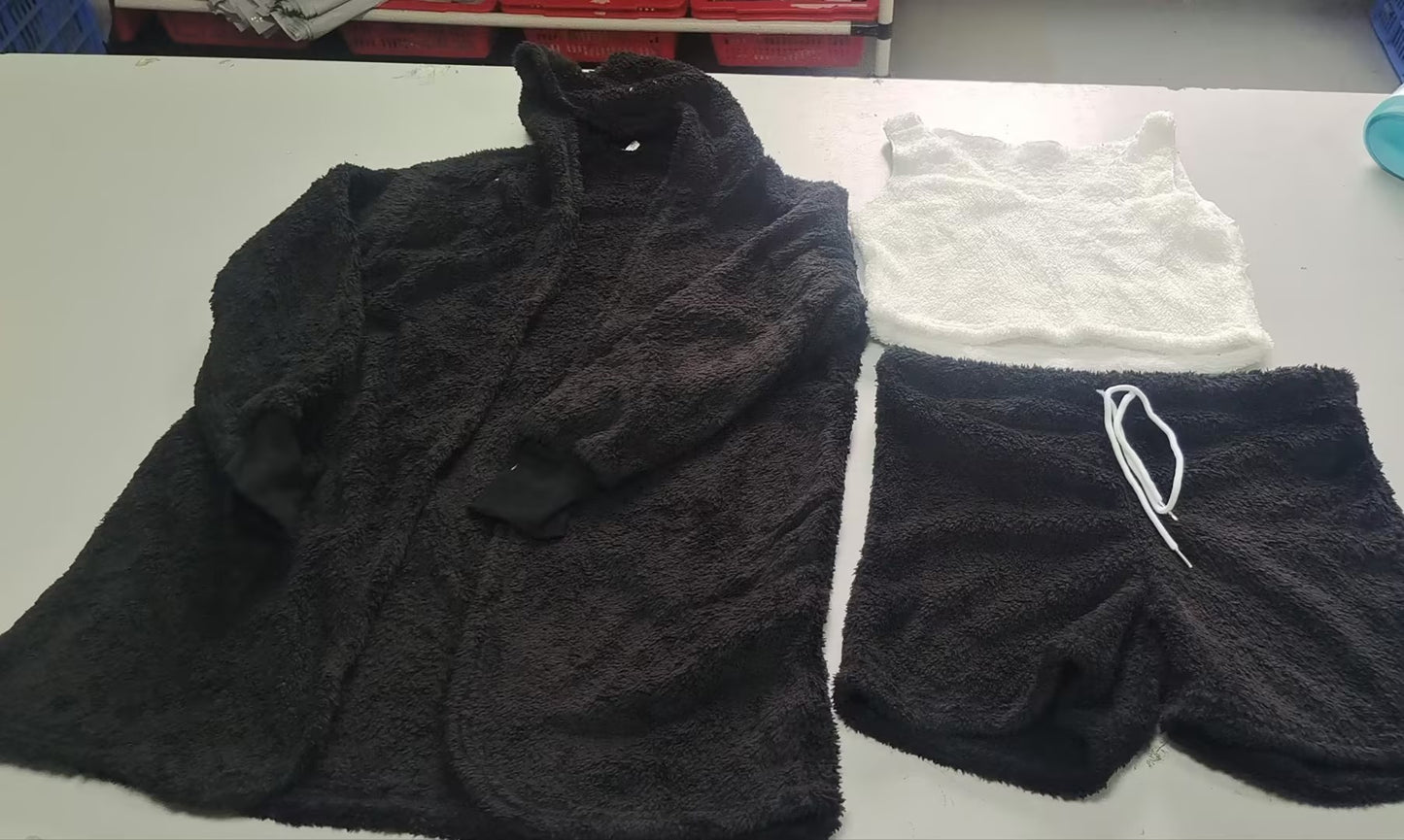 Womens Pajama Set Long Sleeve Crop Top Drawstring Shorts
