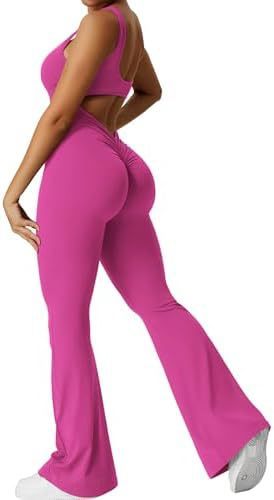Women Sleeveless Flare Jumpsuits For Fitness Yoga Pants