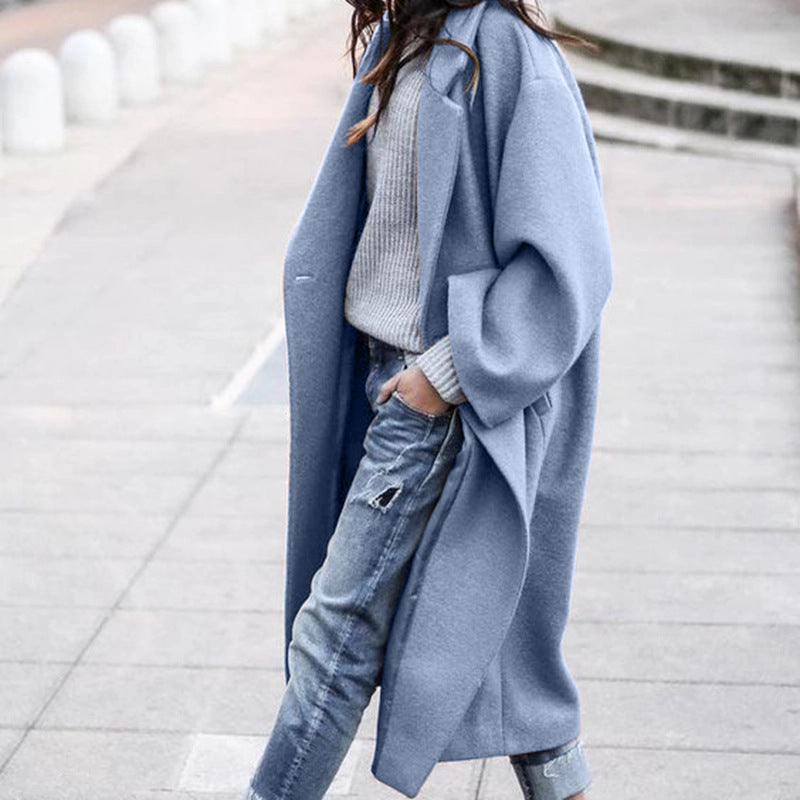 Casual Long Single Breasted Jacket With Pockets Woolen Coat