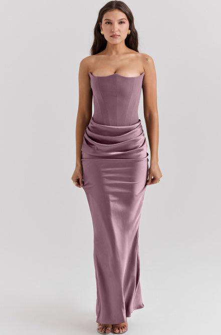 Slim Tube Top Long Dress Bandeau Backless Evening Gown