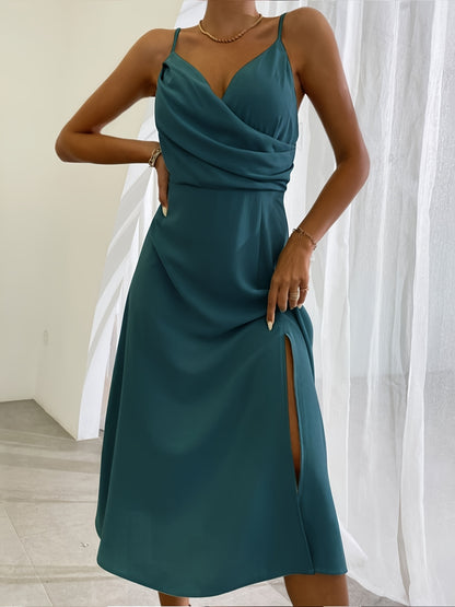 V Neck Midi Slit Dress Summer Slip Dress With Side Split