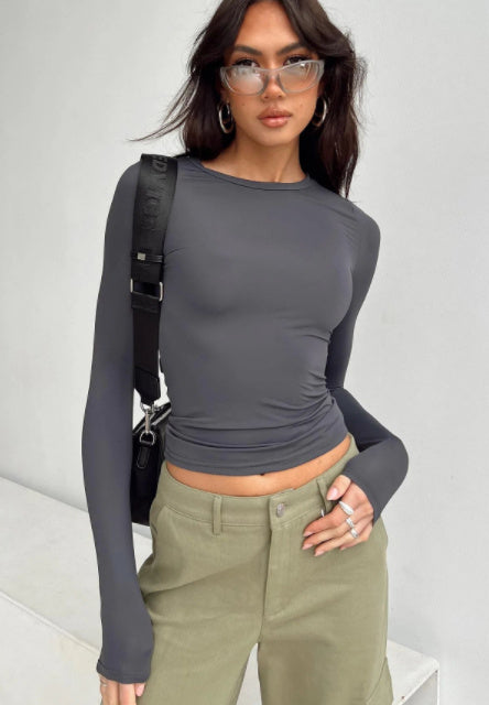 Women Slim Long Sleeve Pullover Tops Solid Casual Fit