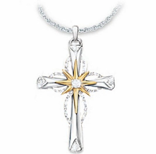 Octagonal Star Cross Alloy Pendant Necklace for Women