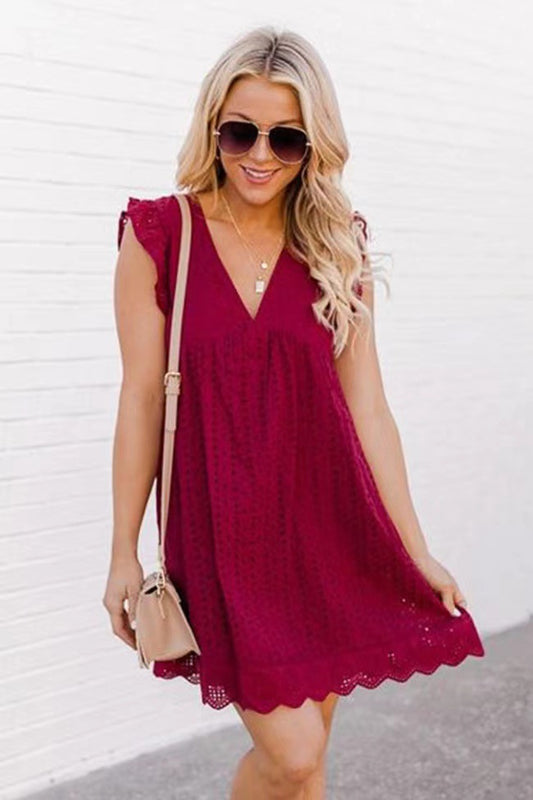 Lace Beach Dress With Pockets V Neck Comfortable Summer