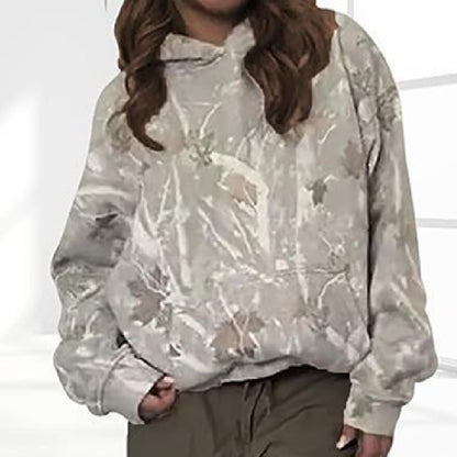 Women's Floral Print Hooded Pullover Pocket Top Loose Fit