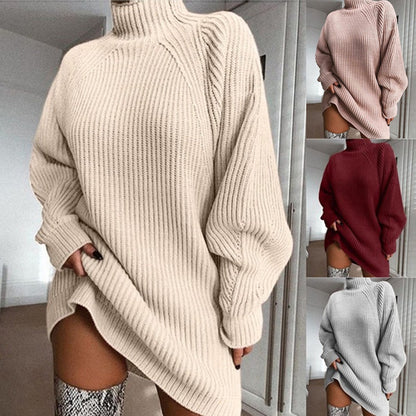 Solid Turtleneck Long Sweater Dress For Women Winter Warmth