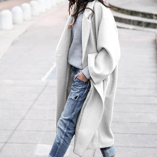 Casual Long Single Breasted Jacket With Pockets Woolen Coat