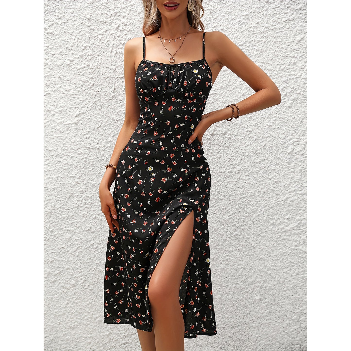 Polka Dot Maxi Dress With Split Hem For Summer Women