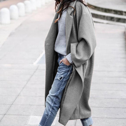 Casual Long Single Breasted Jacket With Pockets Woolen Coat
