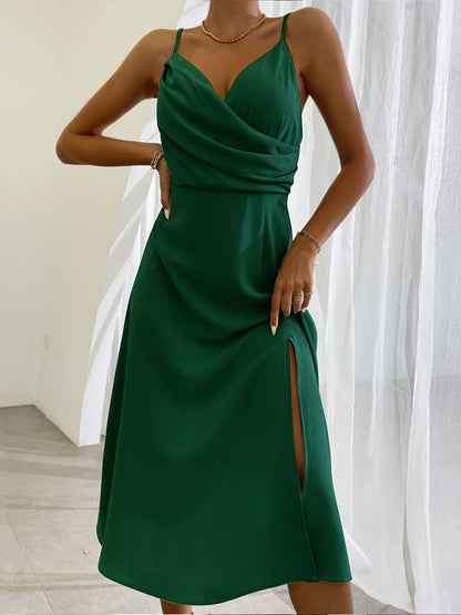 V Neck Midi Slit Dress Summer Slip Dress With Side Split