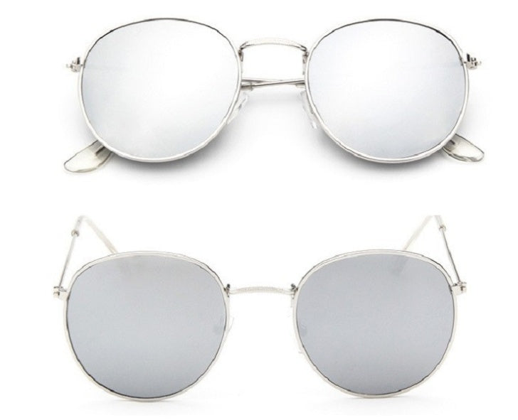 Women Retro Round Sunglasses Metal Gold Frame Grey Lens