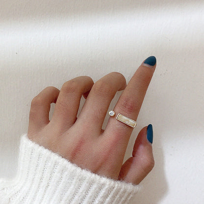 Vintage Marble Ring Zircon Statement Copper Gold Plated