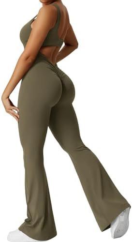 Women Sleeveless Flare Jumpsuits For Fitness Yoga Pants