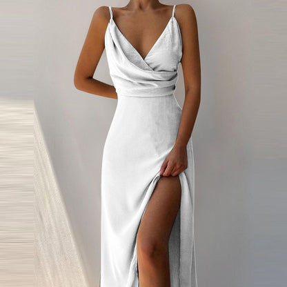 V Neck Midi Slit Dress Summer Slip Dress With Side Split