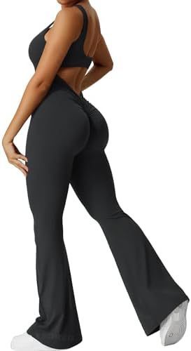 Women Sleeveless Flare Jumpsuits For Fitness Yoga Pants