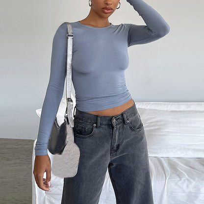 Women Slim Long Sleeve Pullover Tops Solid Casual Fit