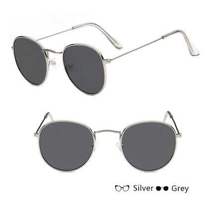 Women Retro Round Sunglasses Metal Gold Frame Grey Lens