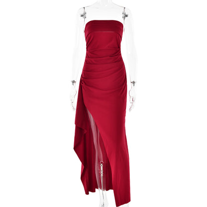 Strapless Pleated Maxi Dress For Bridesmaid Wedding Gown