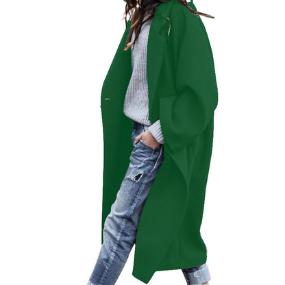 Casual Long Single Breasted Jacket With Pockets Woolen Coat