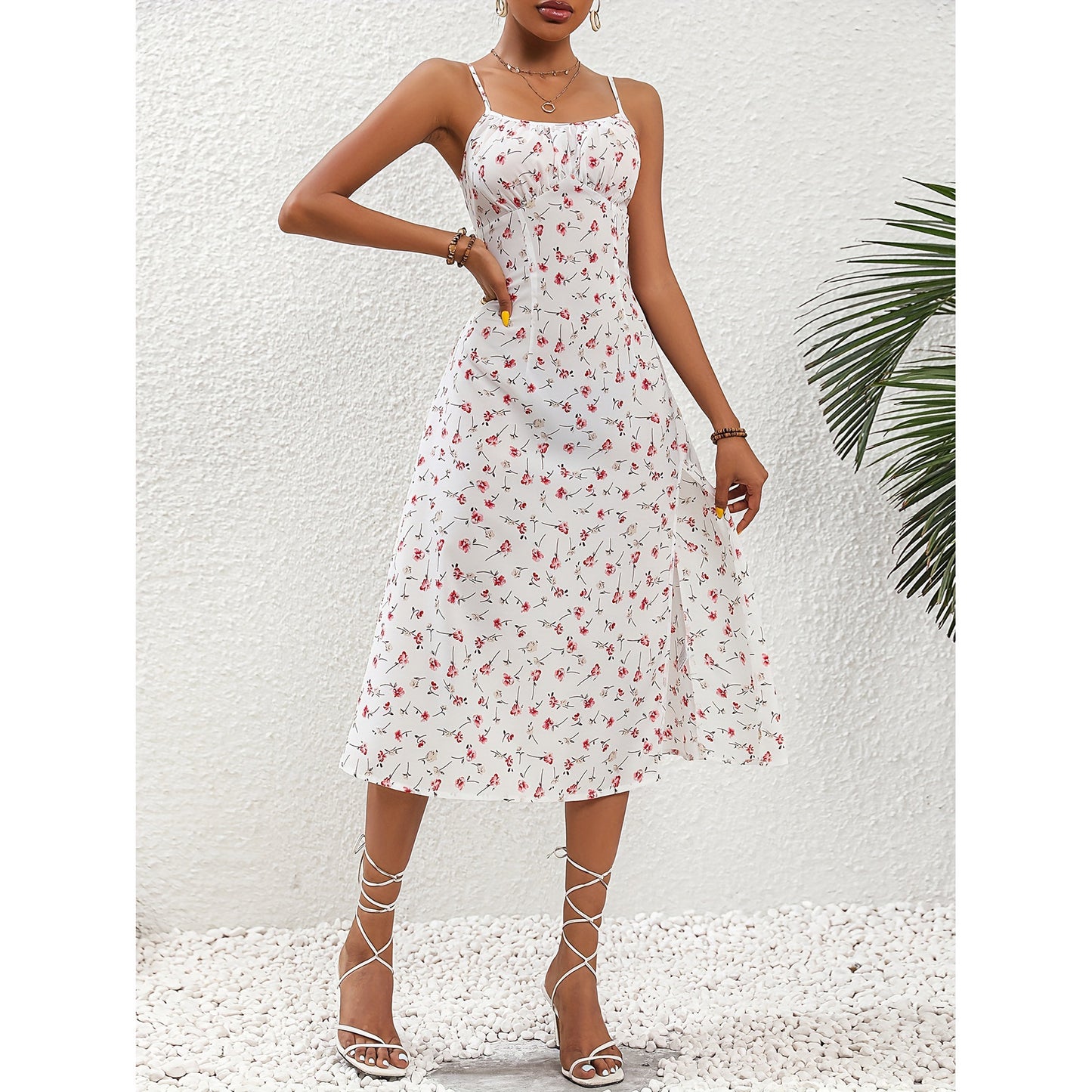 Polka Dot Maxi Dress With Split Hem For Summer Women