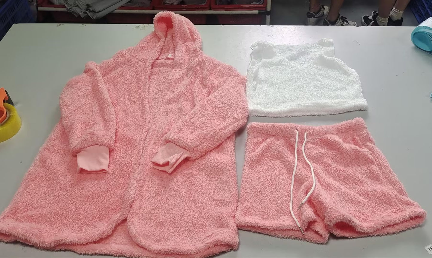 Womens Pajama Set Long Sleeve Crop Top Drawstring Shorts