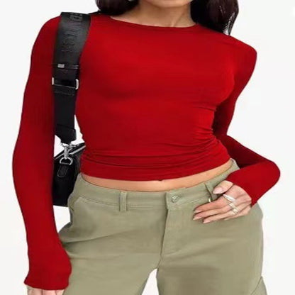 Women Slim Long Sleeve Pullover Tops Solid Casual Fit