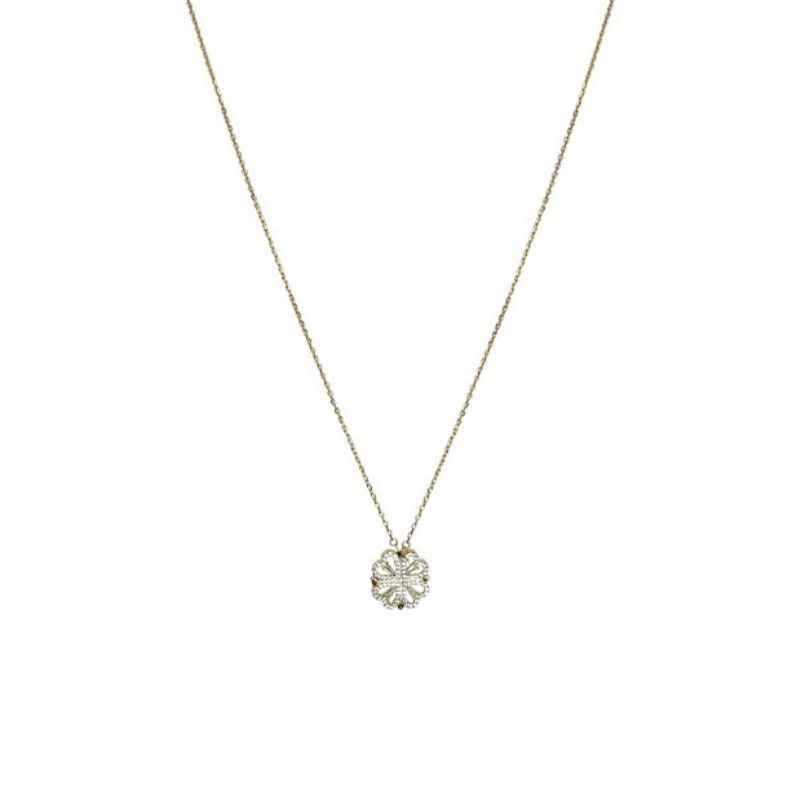 Retro Magnetic Folding Heart Four Leaf Clover Necklace