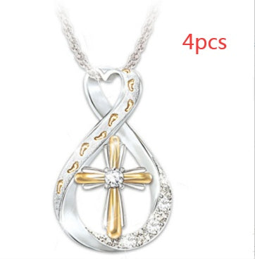 Two Tone Cross Footprint Diamond Pendant 45cm Chain