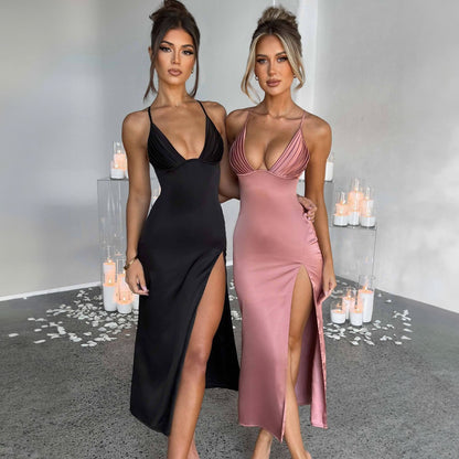 Spaghetti Strap Dress Split Design V Neck Bodycon Party