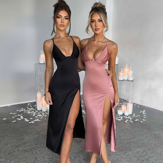 Spaghetti Strap Dress Split Design V Neck Bodycon Party