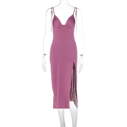 Spaghetti Strap Dress Split Design V Neck Bodycon Party
