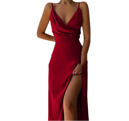 V Neck Midi Slit Dress Summer Slip Dress With Side Split