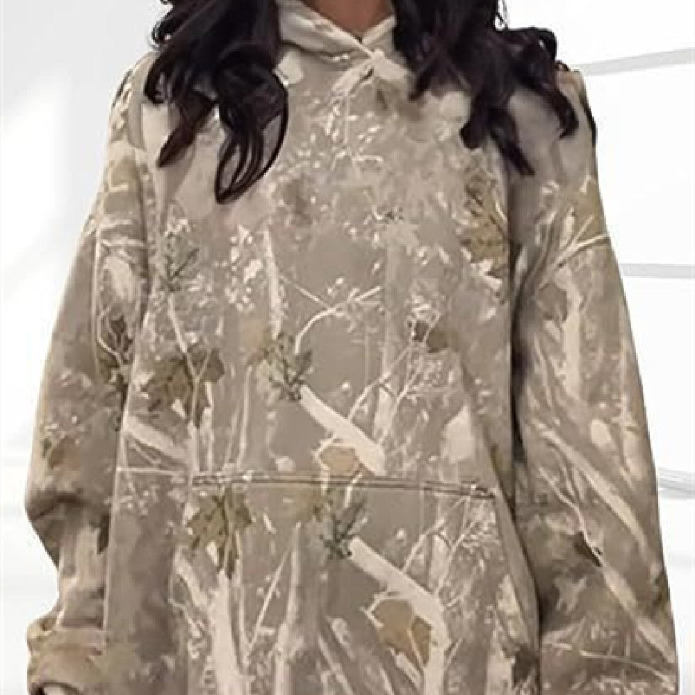 Women's Floral Print Hooded Pullover Pocket Top Loose Fit
