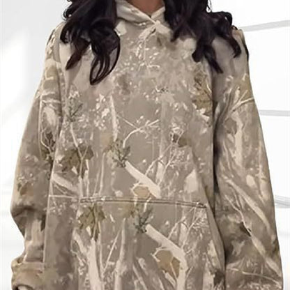 Women's Floral Print Hooded Pullover Pocket Top Loose Fit