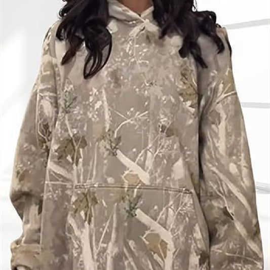 Women's Floral Print Hooded Pullover Pocket Top Loose Fit
