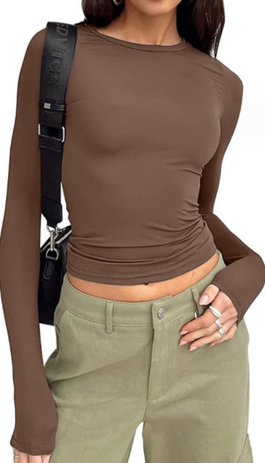 Women Slim Long Sleeve Pullover Tops Solid Casual Fit
