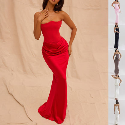 Slim Tube Top Long Dress Bandeau Backless Evening Gown