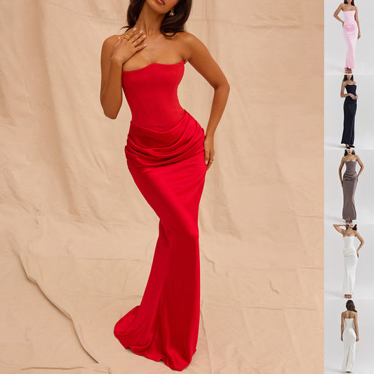 Slim Tube Top Long Dress Bandeau Backless Evening Gown