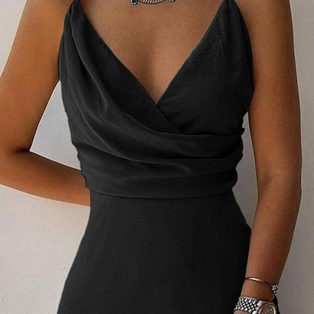 V Neck Midi Slit Dress Summer Slip Dress With Side Split