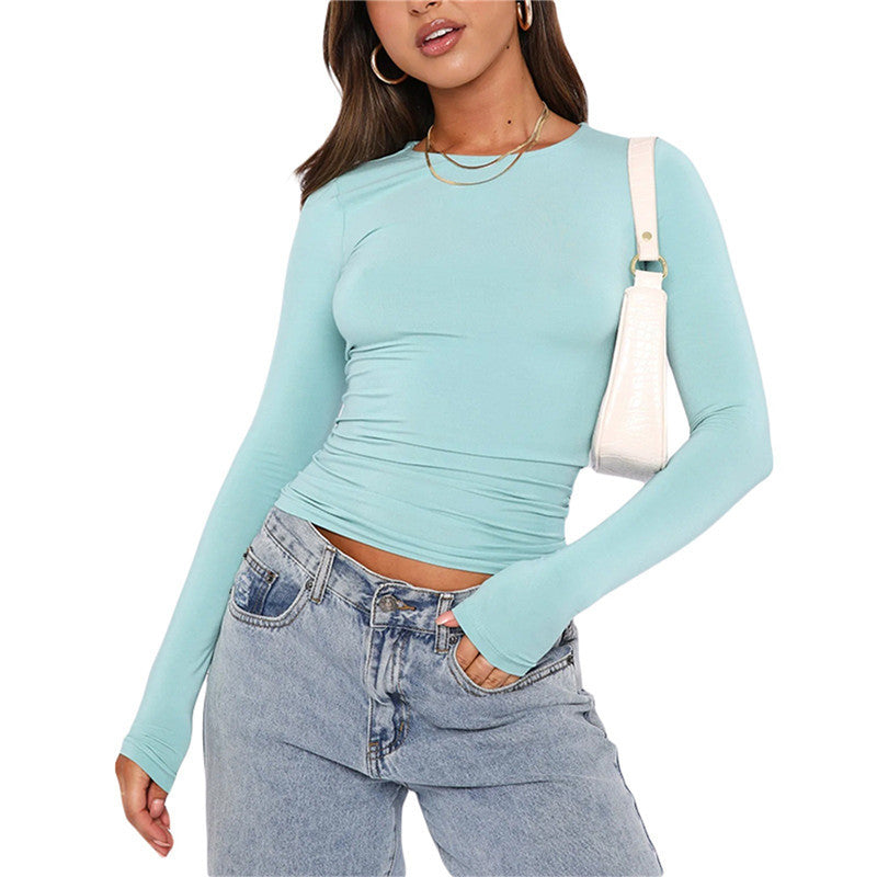 Women Slim Long Sleeve Pullover Tops Solid Casual Fit