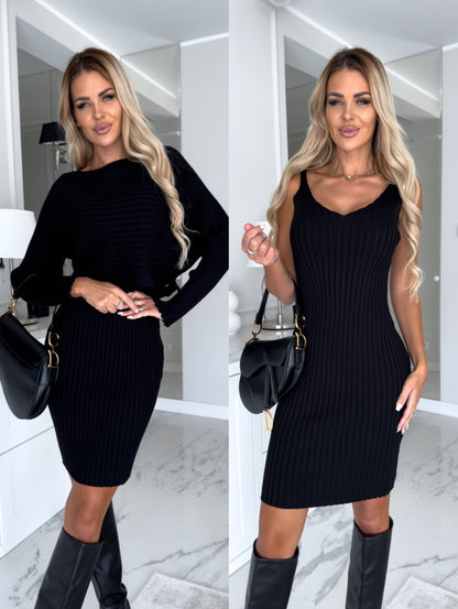 Two Piece Striped Set Long Sleeve Top And Skirt Outfit