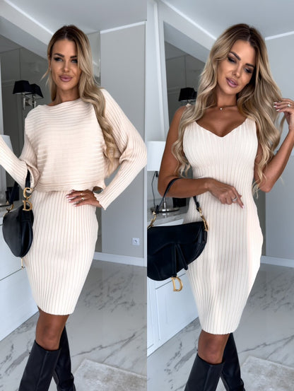 Two Piece Striped Set Long Sleeve Top And Skirt Outfit