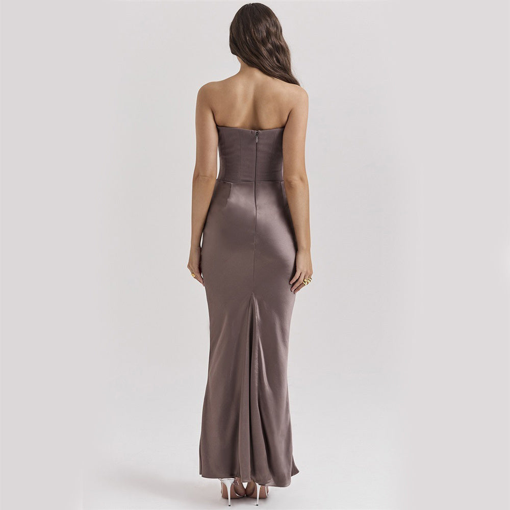 Slim Tube Top Long Dress Bandeau Backless Evening Gown