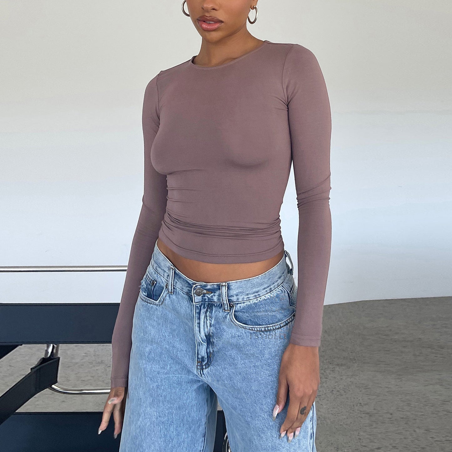 Women Slim Long Sleeve Pullover Tops Solid Casual Fit